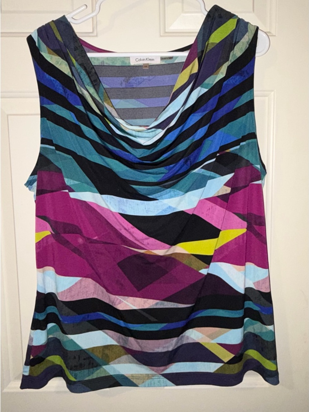 Calvin Klein Multicolor Geometric Jersey Cowl Neck Sleeveless Blouse 0X